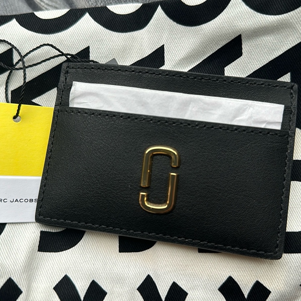 Marc Jacobs Snapshot Utility Card Holder Black Gold NWT